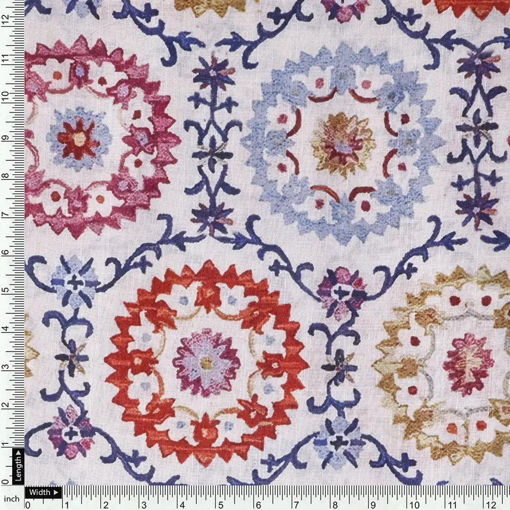 Cream Linen Printed Unstitched Fabric Set (5 Meter Set) - Image 5