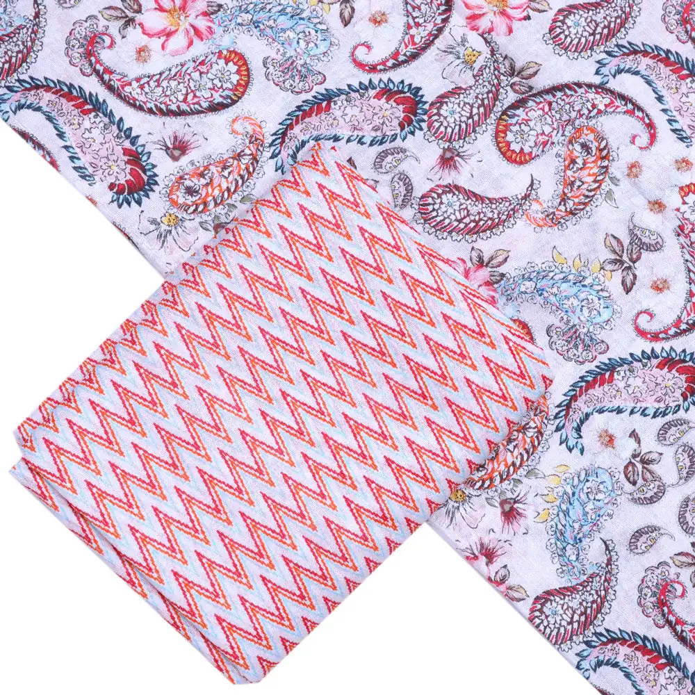 Cream Linen Printed Unstitched Fabric Set (5 Meter Set) - Image 2
