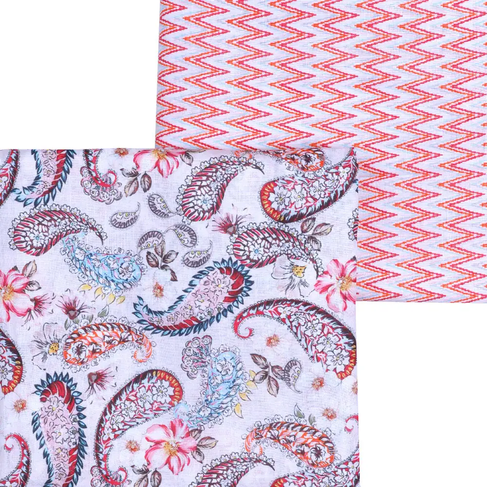 Cream Linen Printed Unstitched Fabric Set (5 Meter Set) - Image 3
