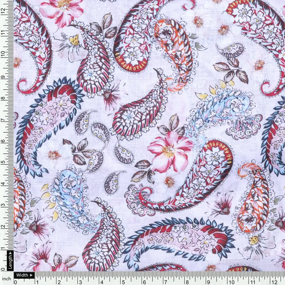 Cream Linen Printed Unstitched Fabric Set (5 Meter Set) - Image 5