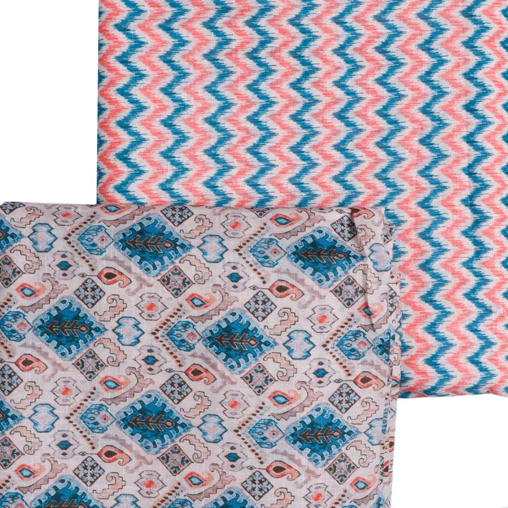 Cream Linen Printed Unstitched Fabric Set (5 Meter Set) - Image 3