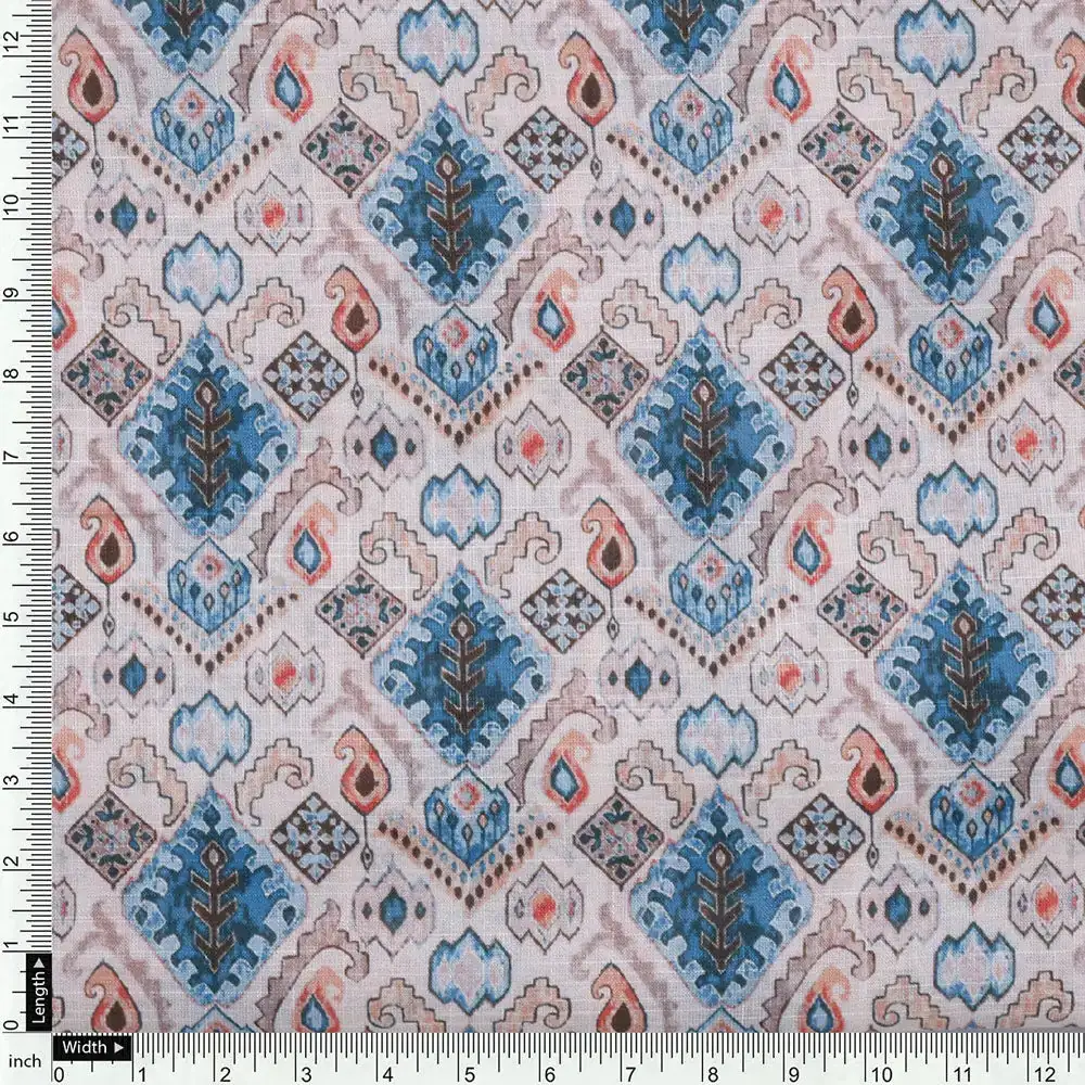 Cream Linen Printed Unstitched Fabric Set (5 Meter Set) - Image 5