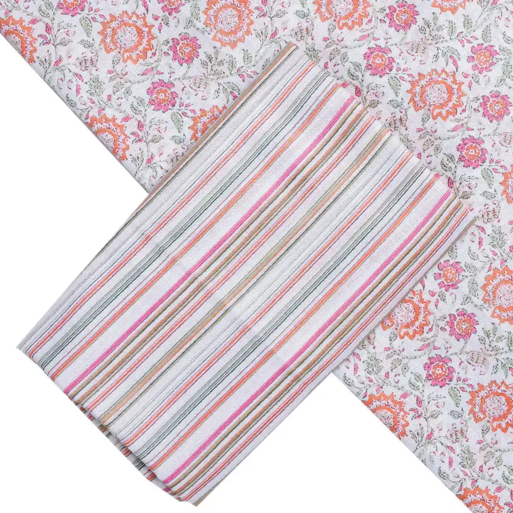 Cream Linen Printed Unstitched Fabric Set (5 Meter Set) - Image 2