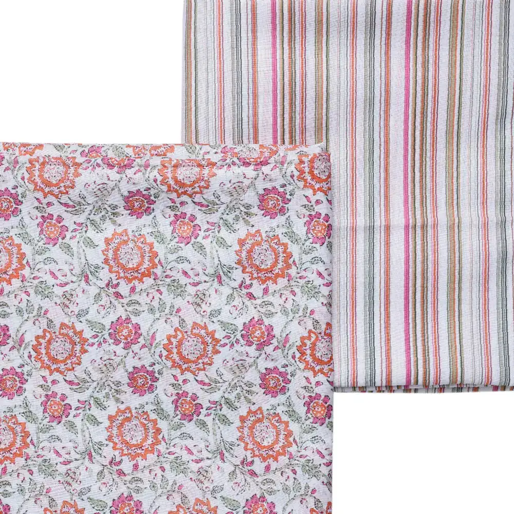 Cream Linen Printed Unstitched Fabric Set (5 Meter Set) - Image 3