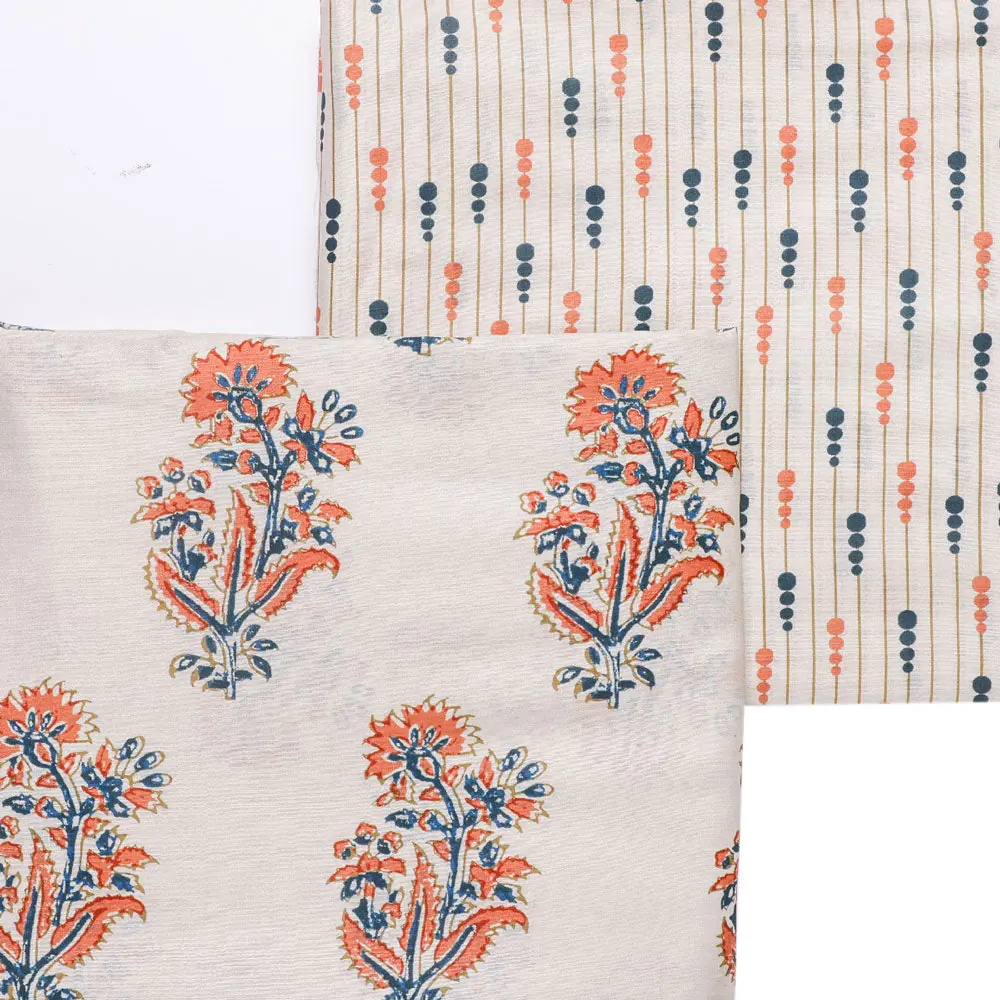 Cream Mul Cotton Printed Unstitched Fabric Set (5 Meter Set) - Image 3