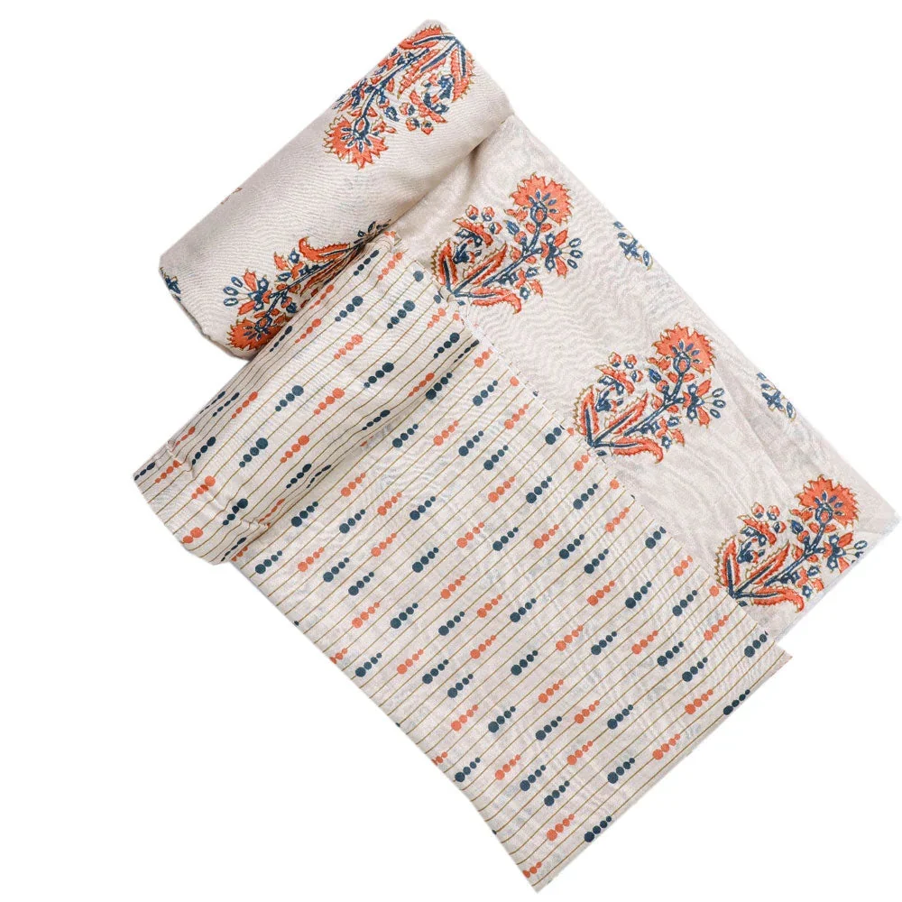 Cream Mul Cotton Printed Unstitched Fabric Set (5 Meter Set) - Image 4