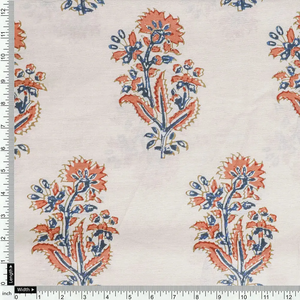 Cream Mul Cotton Printed Unstitched Fabric Set (5 Meter Set) - Image 5