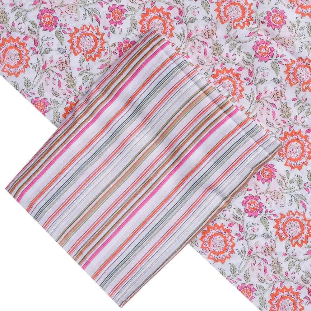 Cream Mul Cotton Printed Unstitched Fabric Set (5 Meter Set) - Image 2