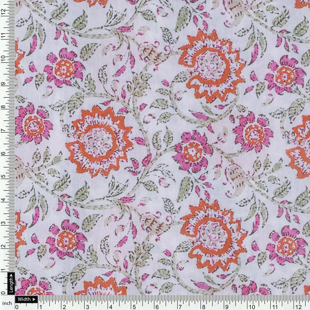 Cream Mul Cotton Printed Unstitched Fabric Set (5 Meter Set) - Image 5