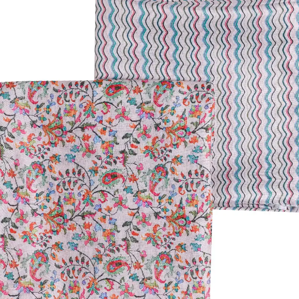Cream Muslin Printed Unstitched Fabric Set (5 Meter Set) - Image 3