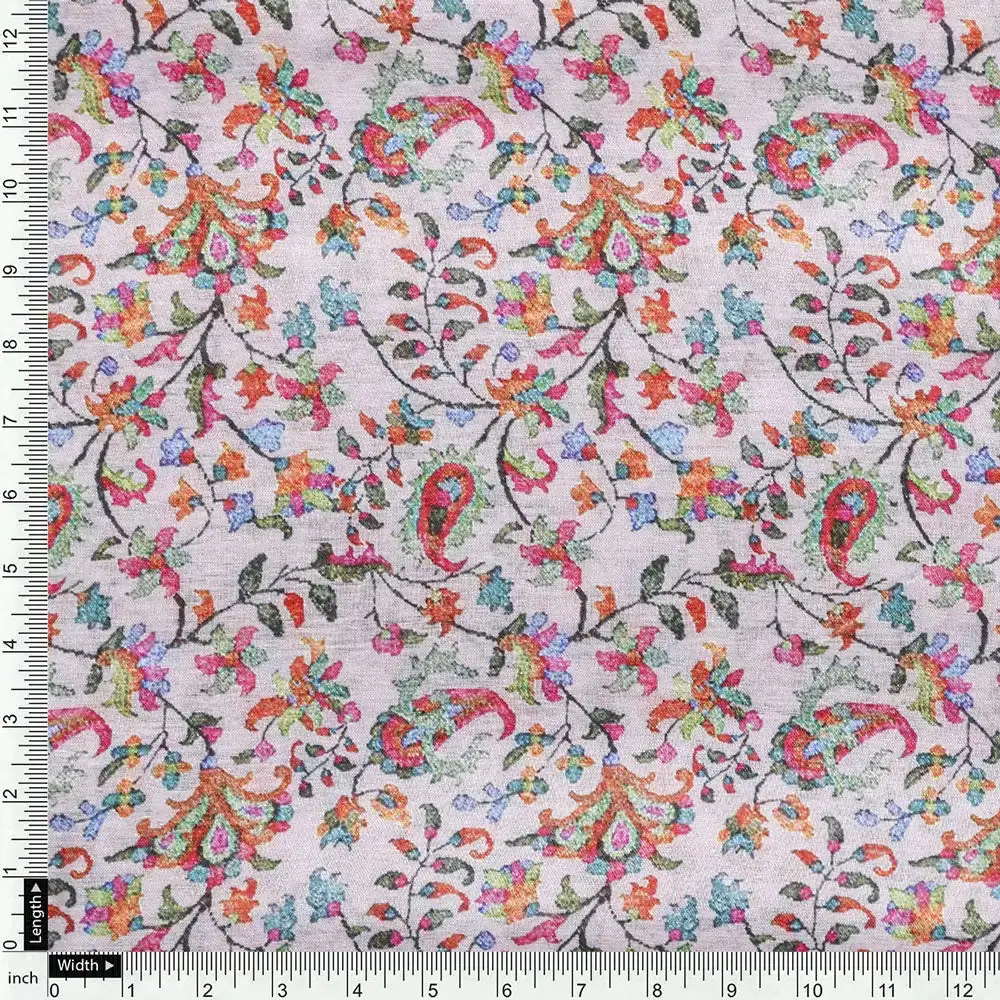 Cream Muslin Printed Unstitched Fabric Set (5 Meter Set) - Image 5