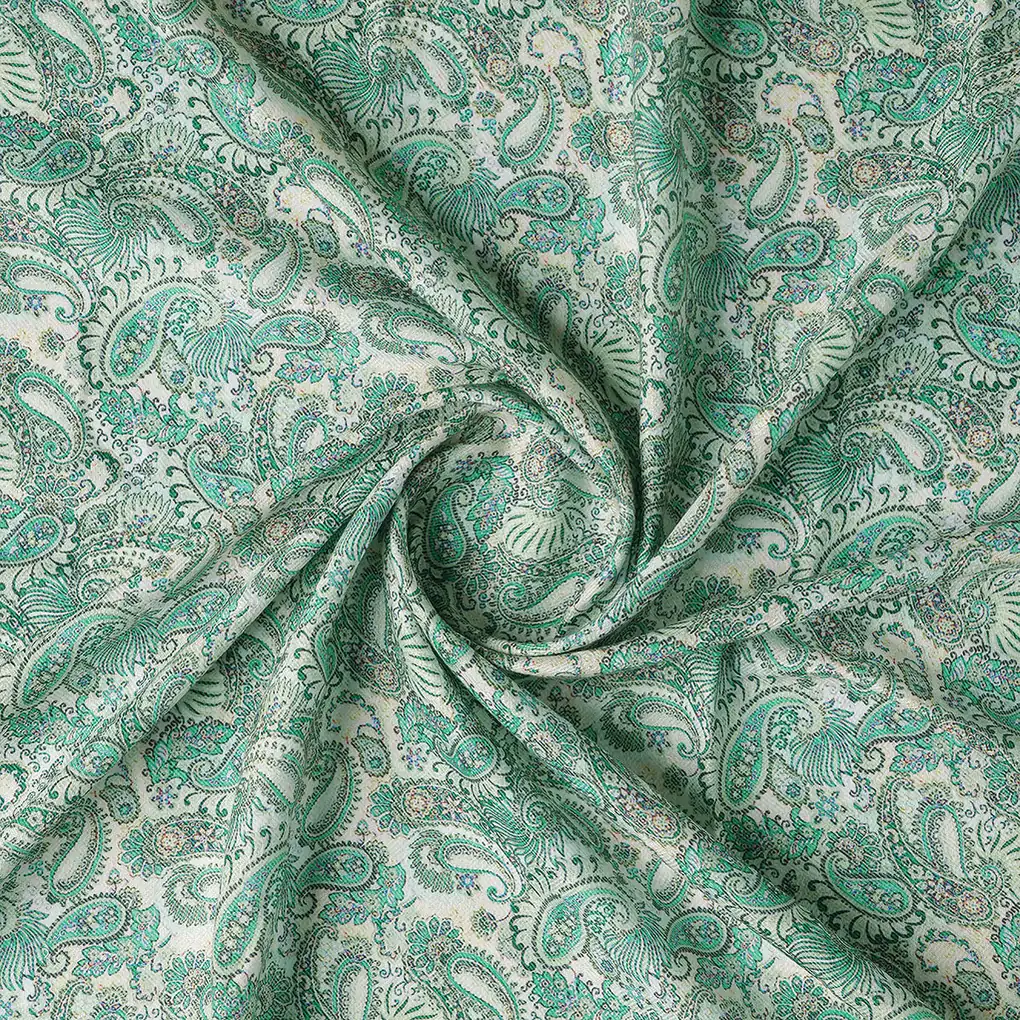 Cream Paisley Pashmina Printed Fabric - Image 2