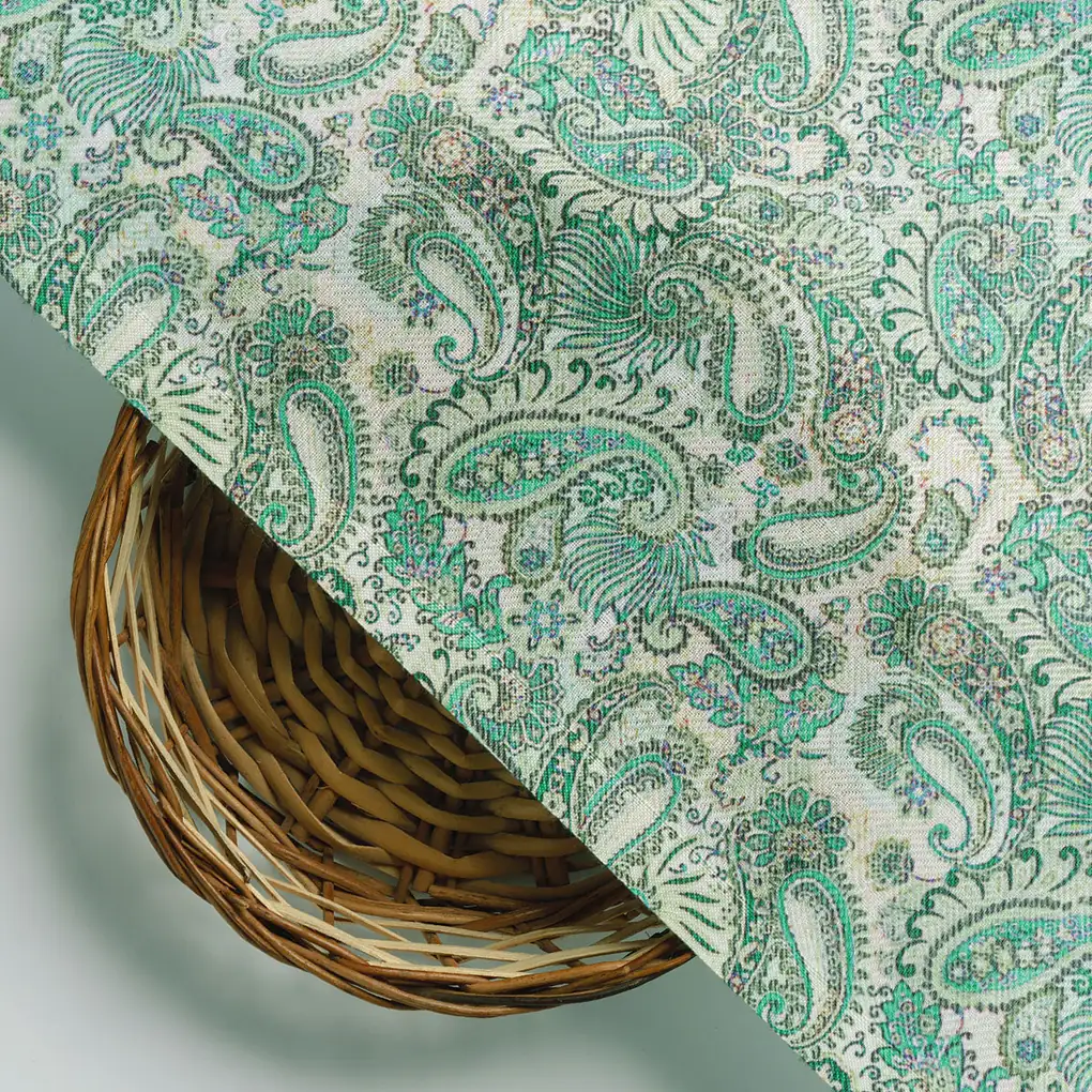 Cream Paisley Pashmina Printed Fabric - Image 3