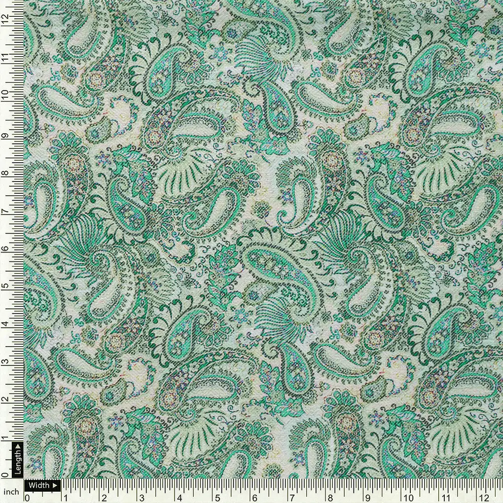 Cream Paisley Pashmina Printed Fabric - Image 4