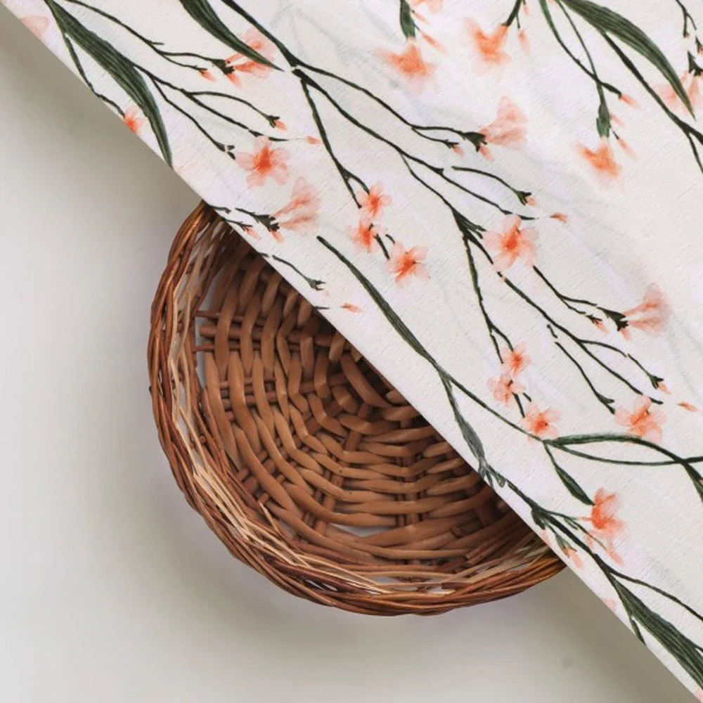 Cream Peach Floral Polyester Dress Fabric for Outfits - Image 3