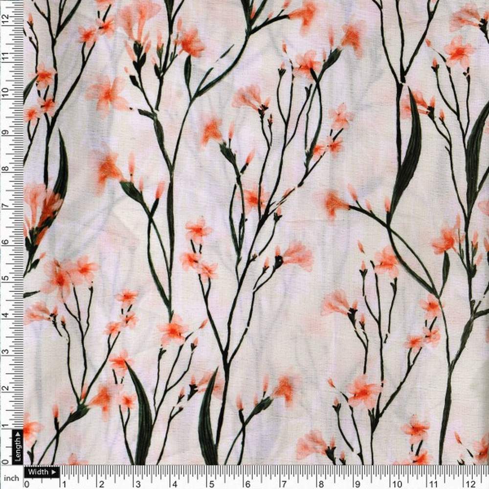 Cream Peach Floral Polyester Dress Fabric for Outfits - Image 4