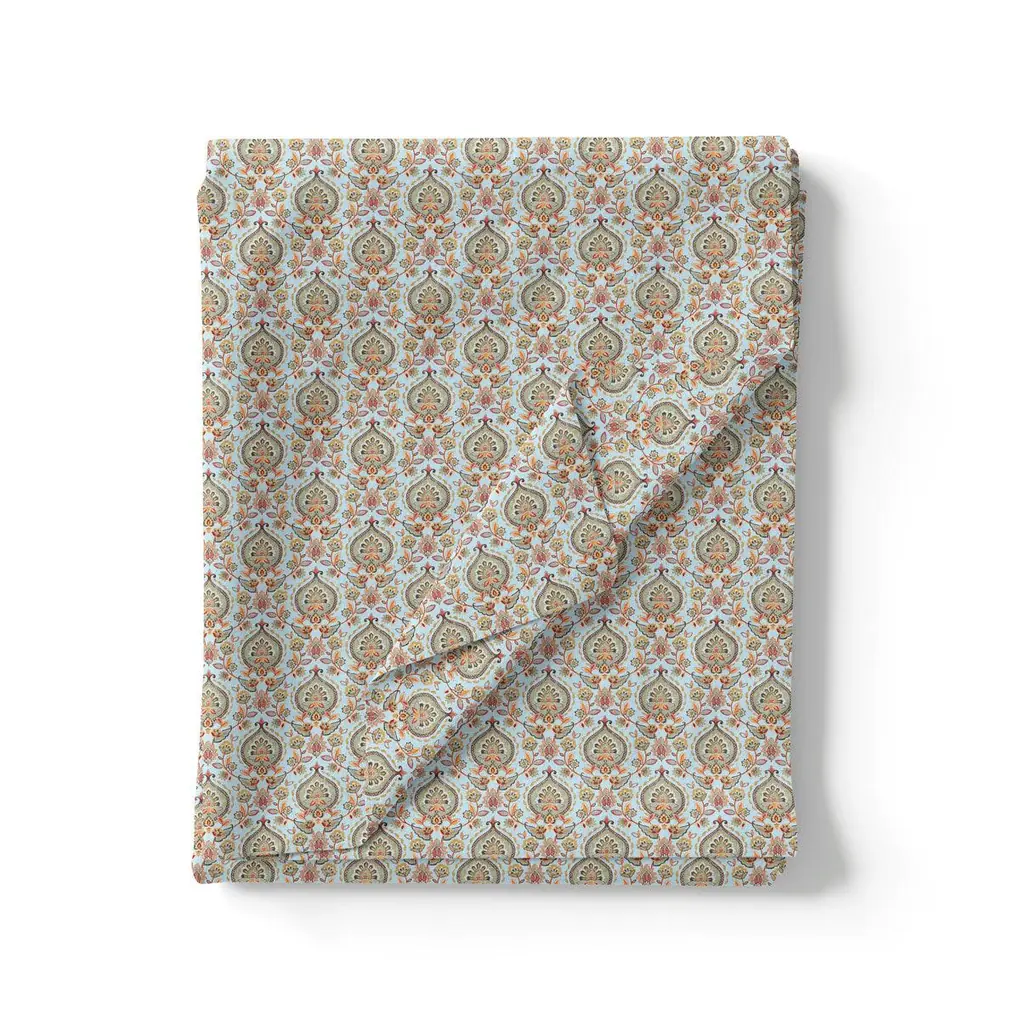 Cyan Damask Weightless Printed Fabric - Image 3