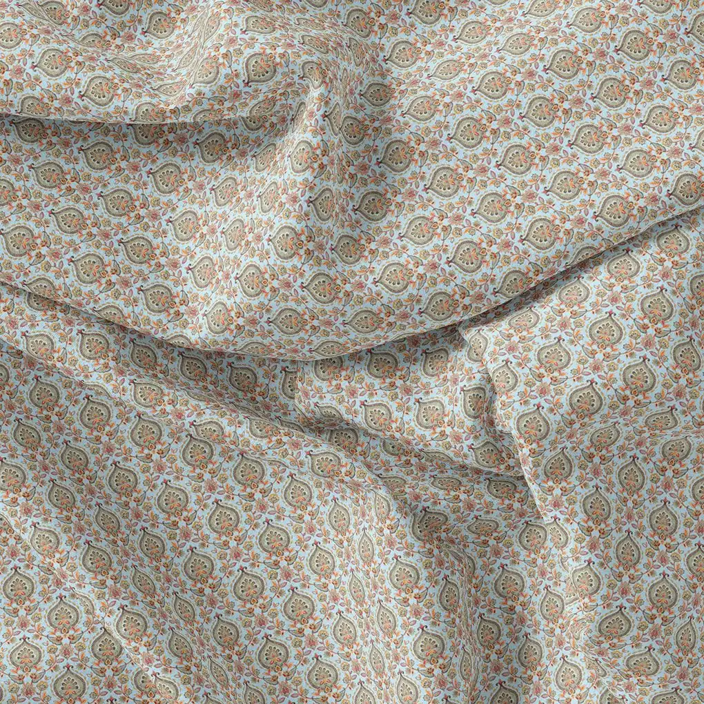 Cyan Damask Weightless Printed Fabric - Image 4
