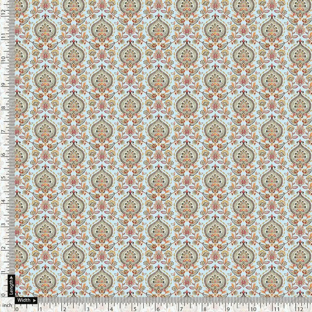 Cyan Damask Weightless Printed Fabric - Image 5