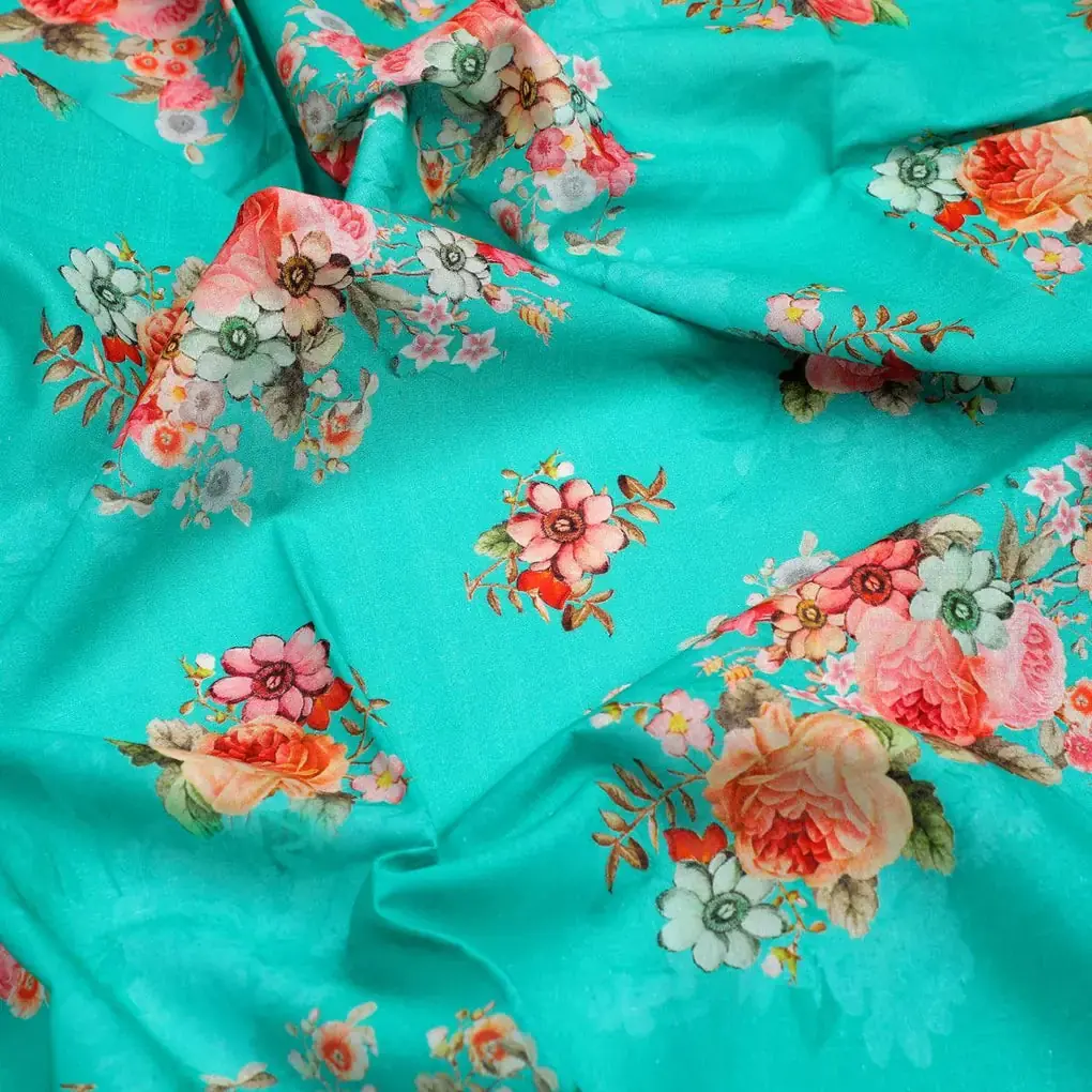 Mediumseagreen Floral Pure Cotton Printed Fabric Material - Image 3