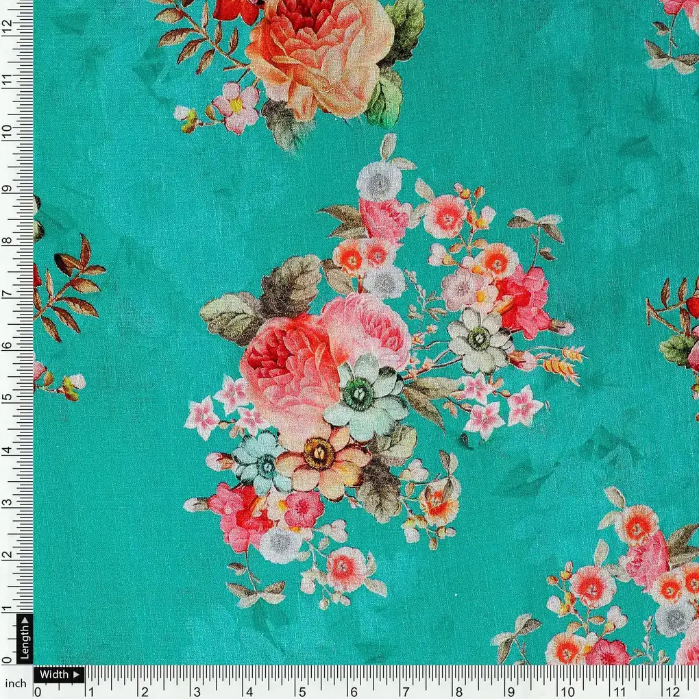 Mediumseagreen Floral Pure Cotton Printed Fabric Material - Image 4