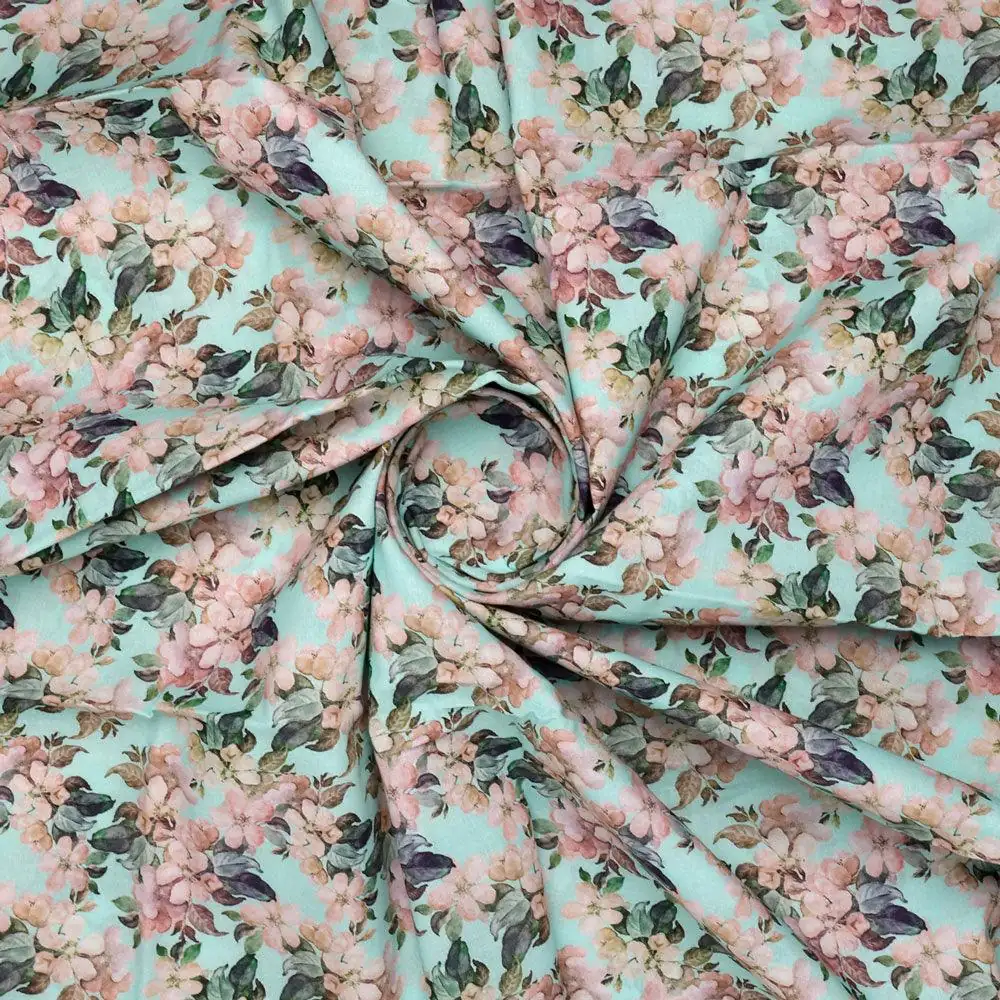 Cyan Flower Pure Cotton Printed Fabric Material - Image 2