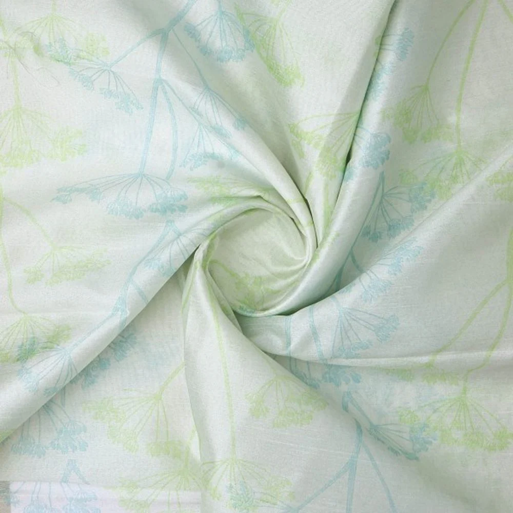 Dainty Dill Floral Tusser Silk Fabric in Blue & Green - Image 2