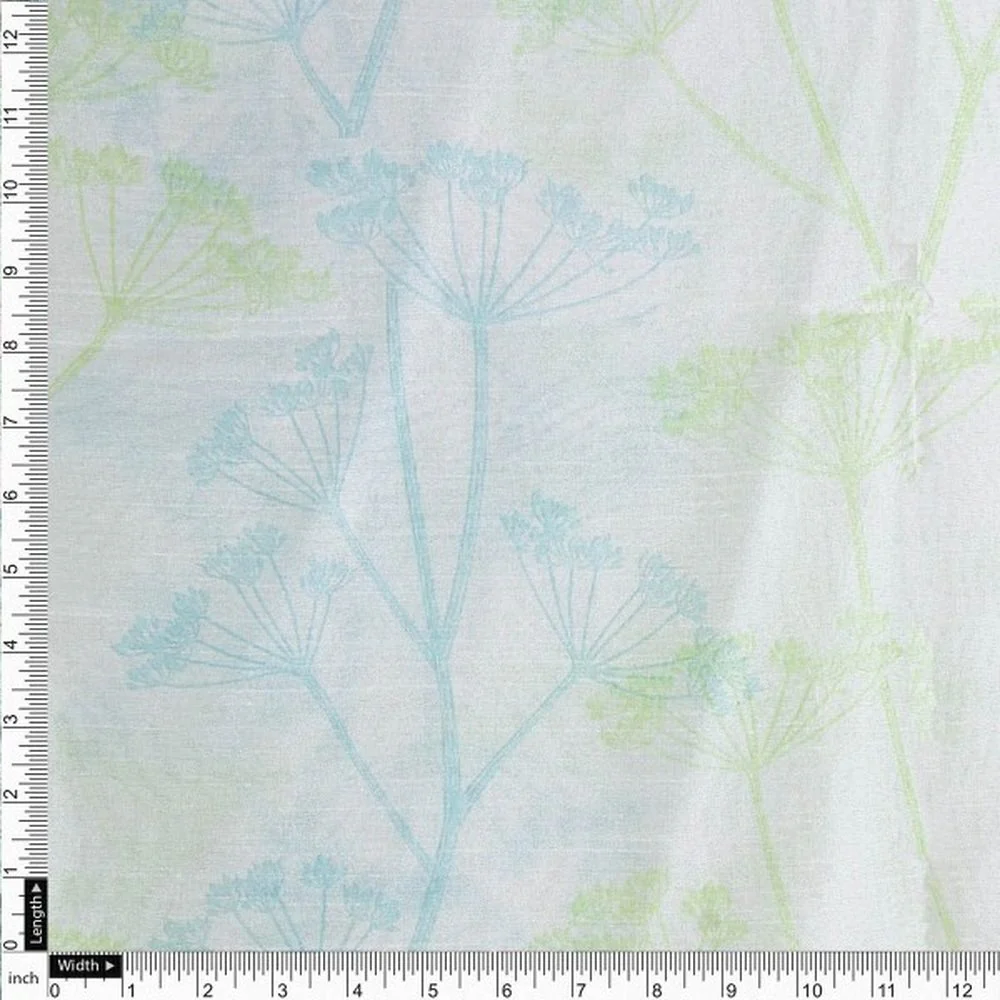 Dainty Dill Floral Tusser Silk Fabric in Blue & Green - Image 4