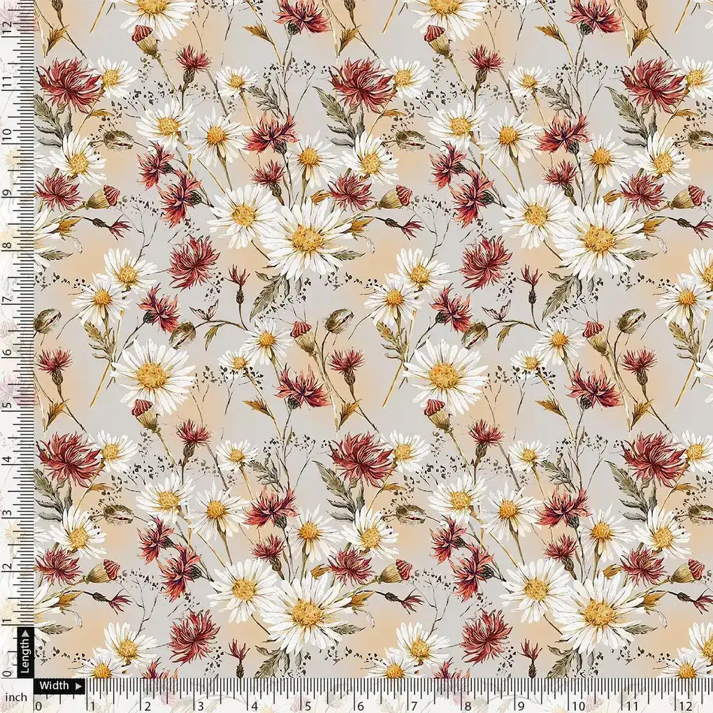 Daisy Branch Of White Flower Digital Printed Fabric - Kora Silk - Image 4