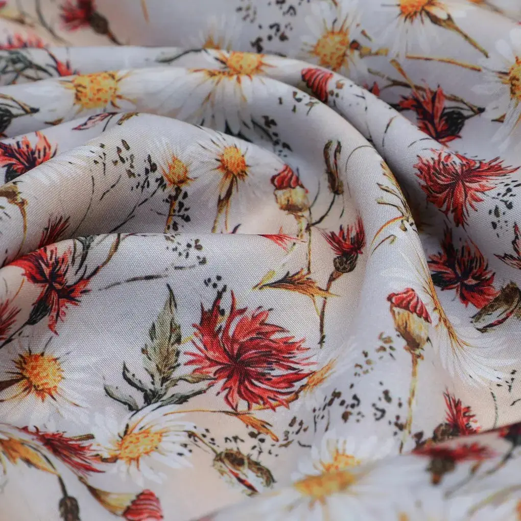 Daisy Branch Of White Flower Digital Printed Fabric - Poly Muslin - Image 3