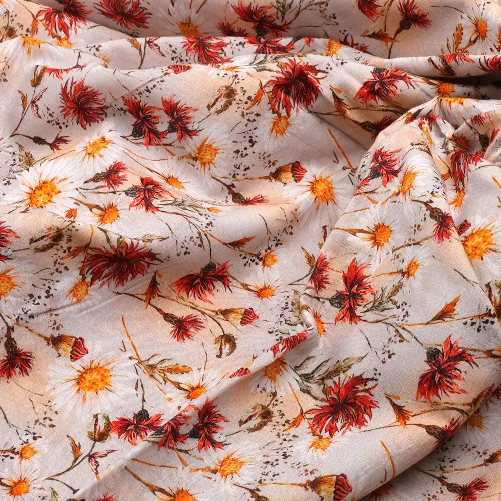 Daisy Branch Of White Flower Digital Printed Fabric - Cotton - Image 3