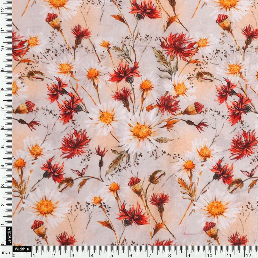 Daisy Branch Of White Flower Digital Printed Fabric - Cotton - Image 4