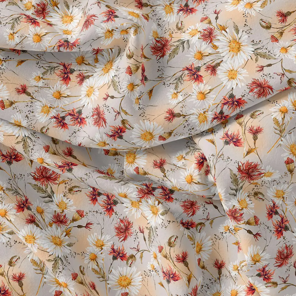Daisy Branch Of White Flower Digital Printed Fabric - Rayon - Image 3