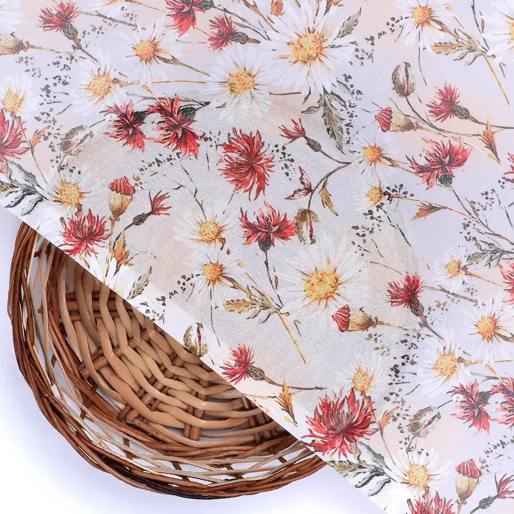 Daisy Branch Of White Flower Digital Printed Fabric - Weightless - Image 2