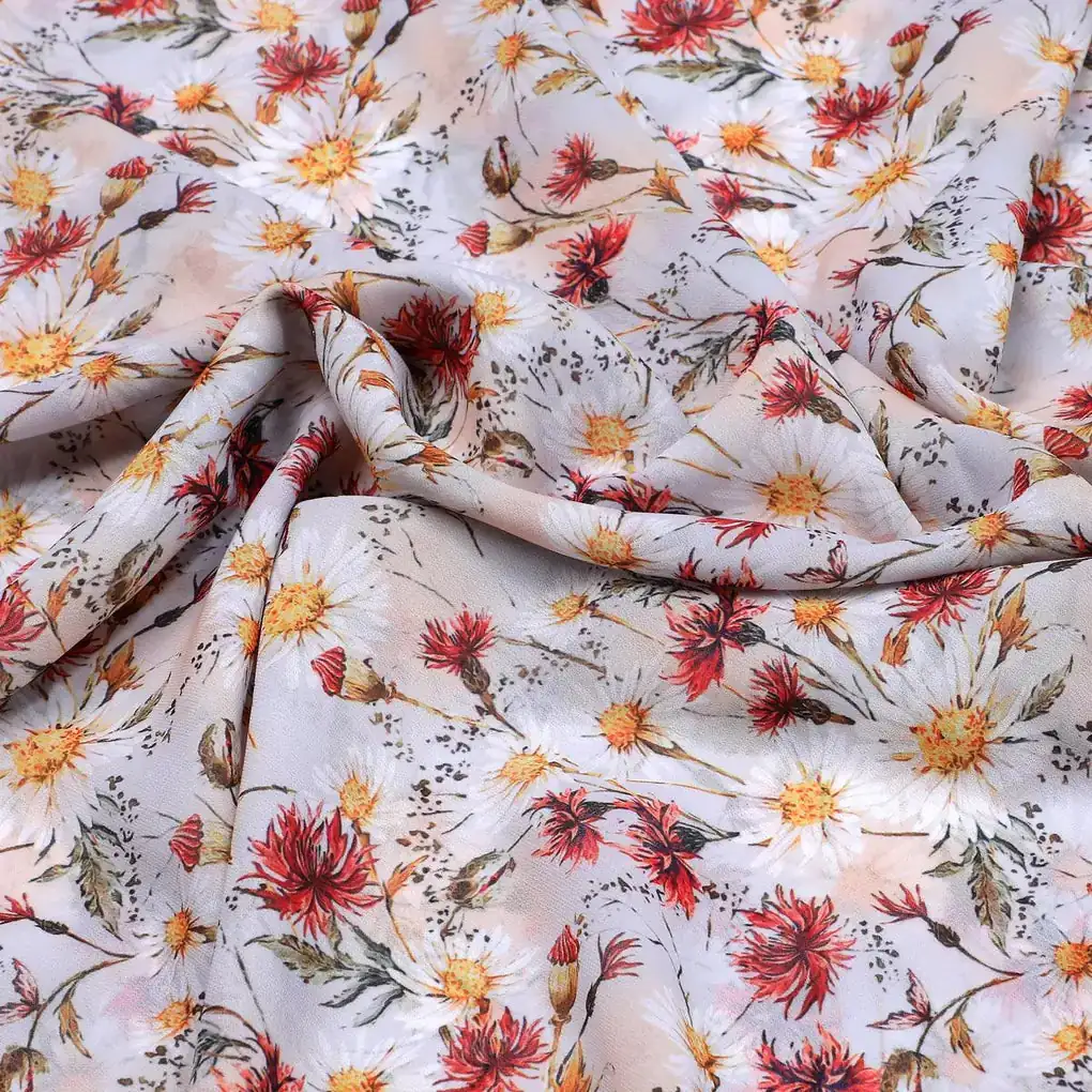 Daisy Branch Of White Flower Digital Printed Fabric - Weightless - Image 3