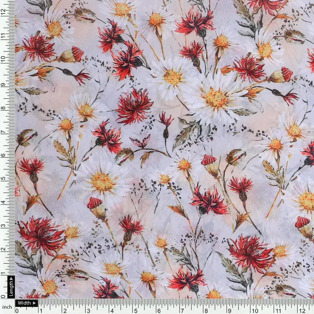 Daisy Branch Of White Flower Digital Printed Fabric - Weightless - Image 4