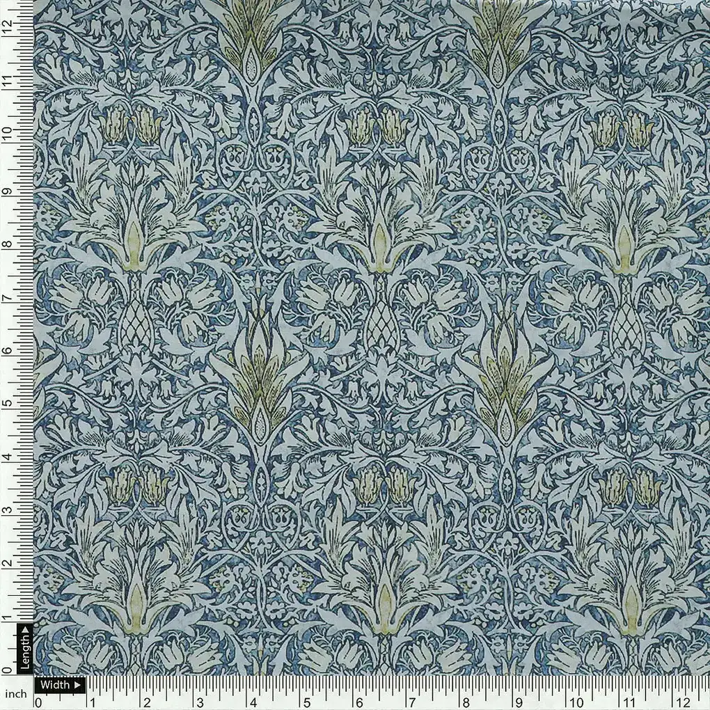 Damask Patterns On Yukon Gold Digital Printed Fabric - Kora Silk - Image 4