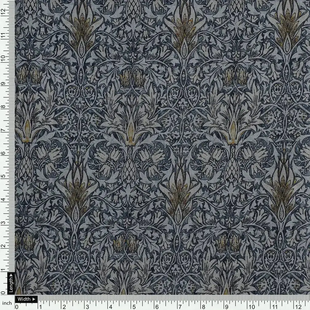Damask Patterns On Yukon Gold Digital Printed Fabric - Pure Cotton - Image 4