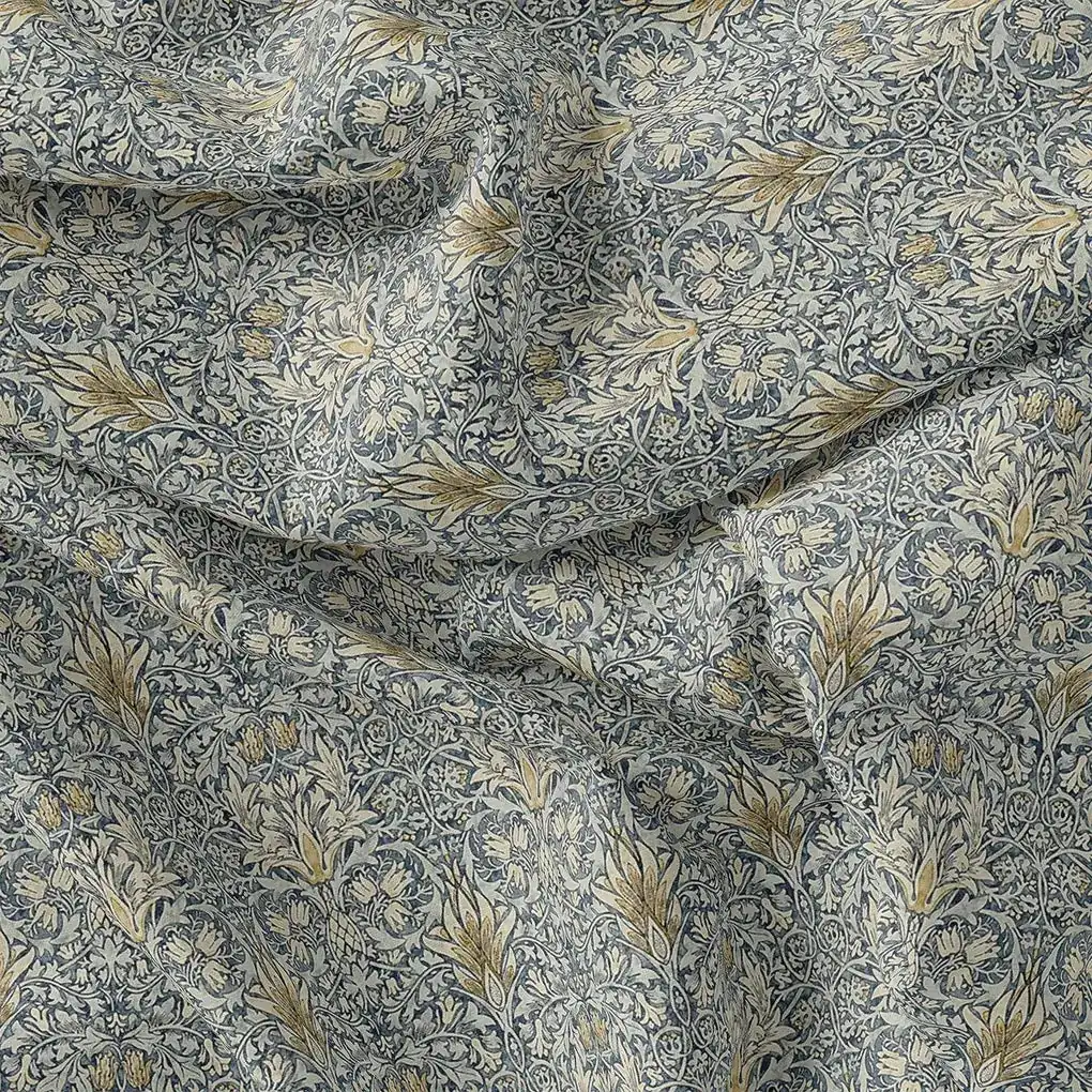 Damask Patterns On Yukon Gold Digital Printed Fabric - Crepe - Image 2
