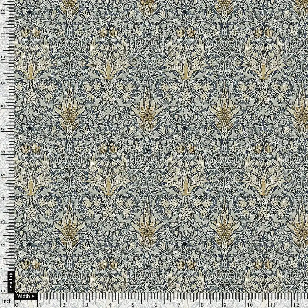 Damask Patterns On Yukon Gold Digital Printed Fabric - Crepe - Image 4