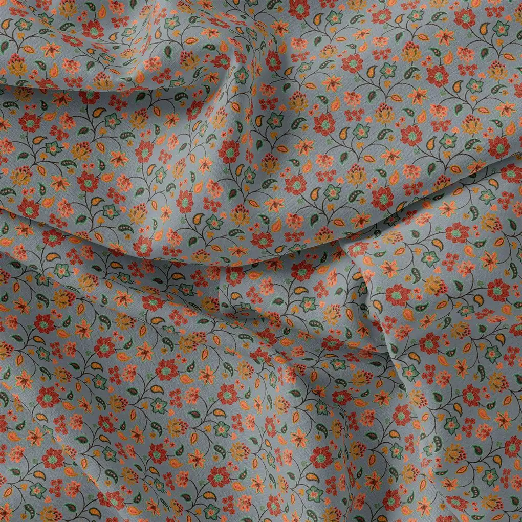 Dark Gray, Red, Yellow Western Pashmina Printed Fabric - Image 4