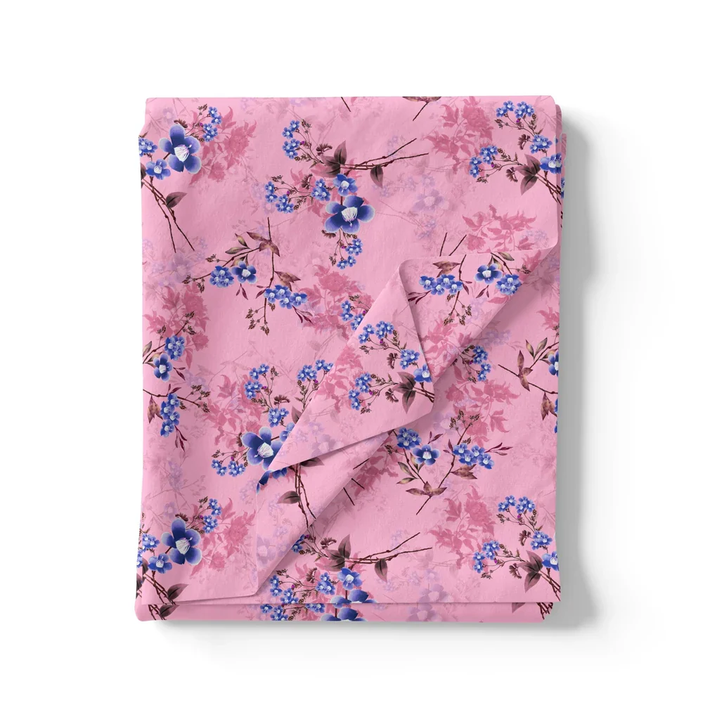 Dark Pink With Purple Petunia Flower Digital Printed Fabric - Pure Cotton - Image 3