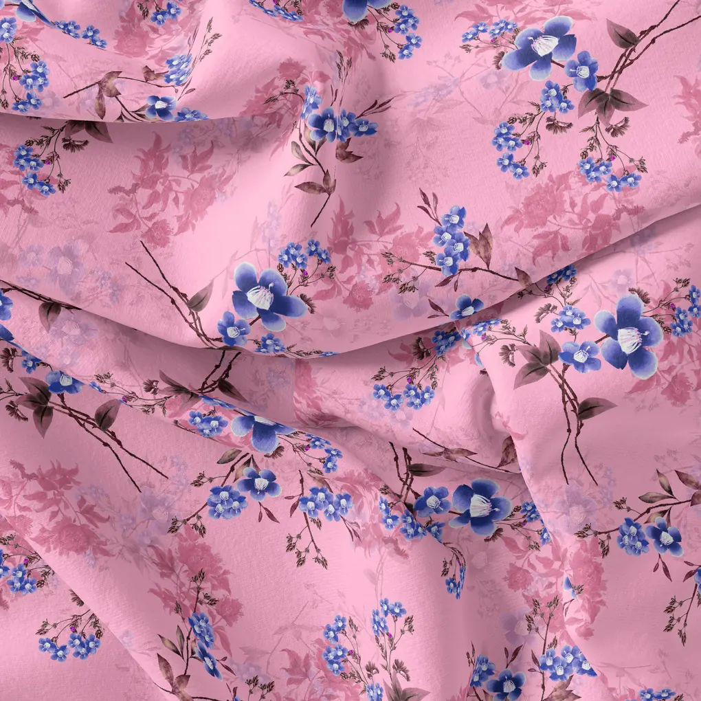 Dark Pink With Purple Petunia Flower Digital Printed Fabric - Pure Cotton - Image 4