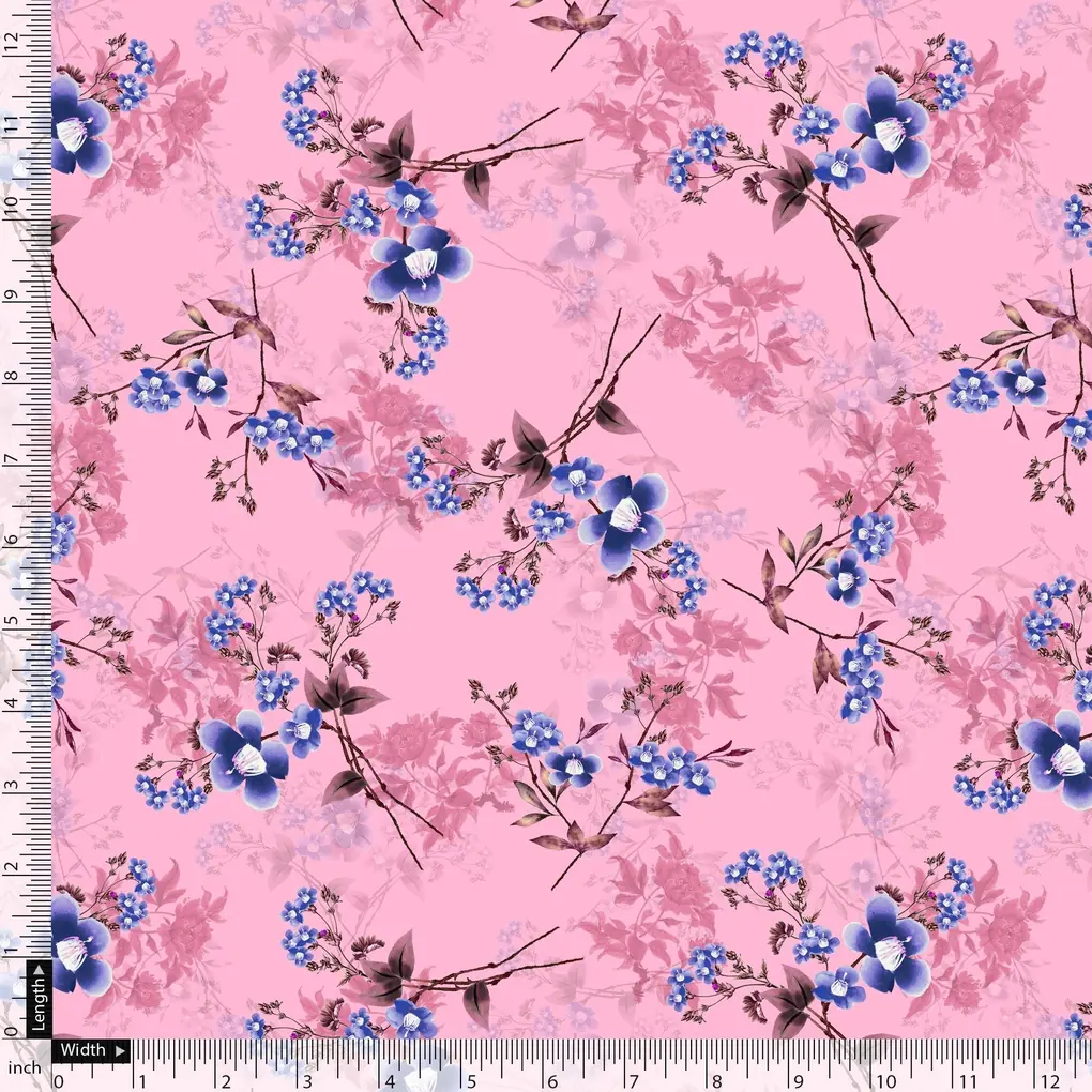 Dark Pink With Purple Petunia Flower Digital Printed Fabric - Pure Cotton - Image 5