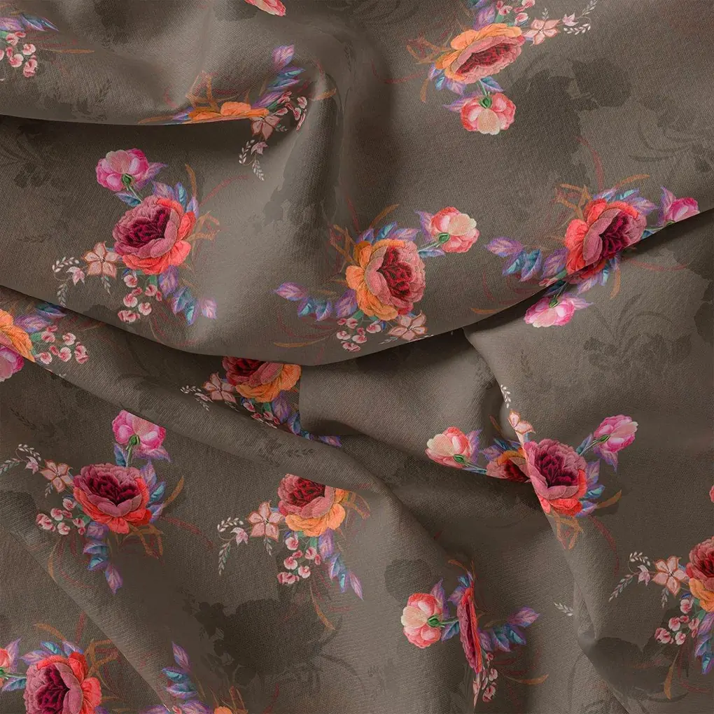 Decorative Bunch Of Colorful Tangle Digital Printed Fabric - Rayon - Image 3