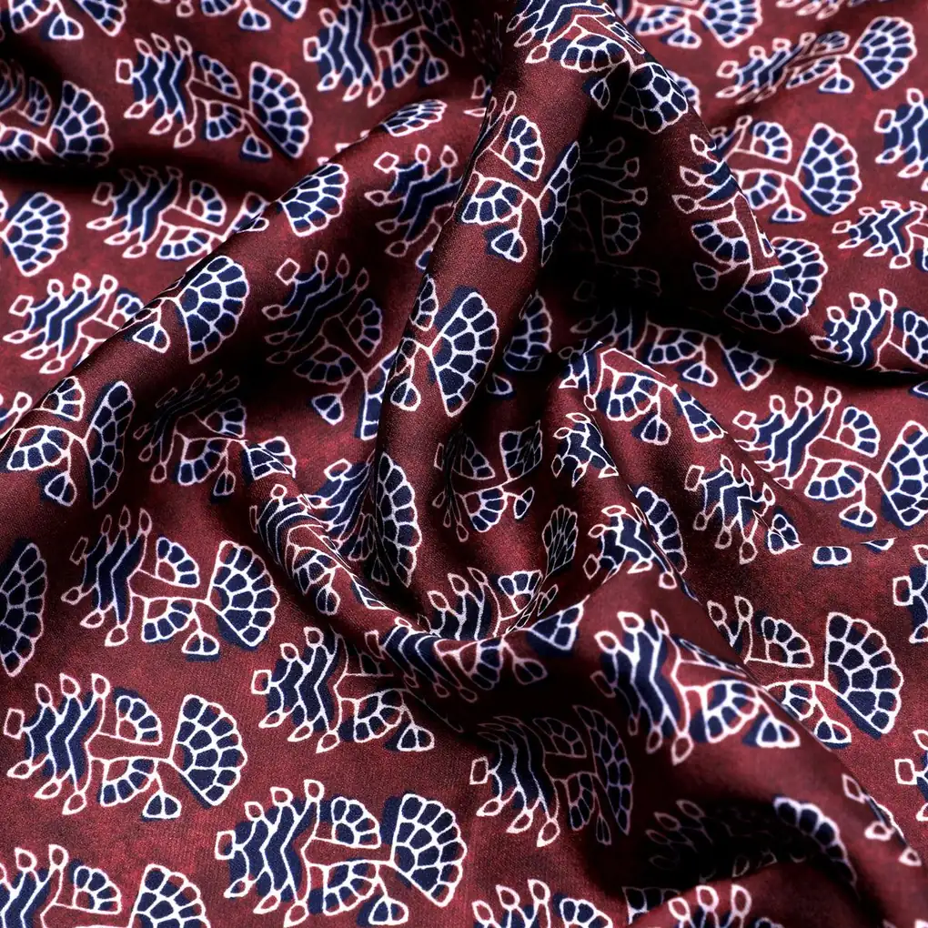 Decorative Flower Tree Redish Digital Printed Fabric - Japan Satin - Image 3