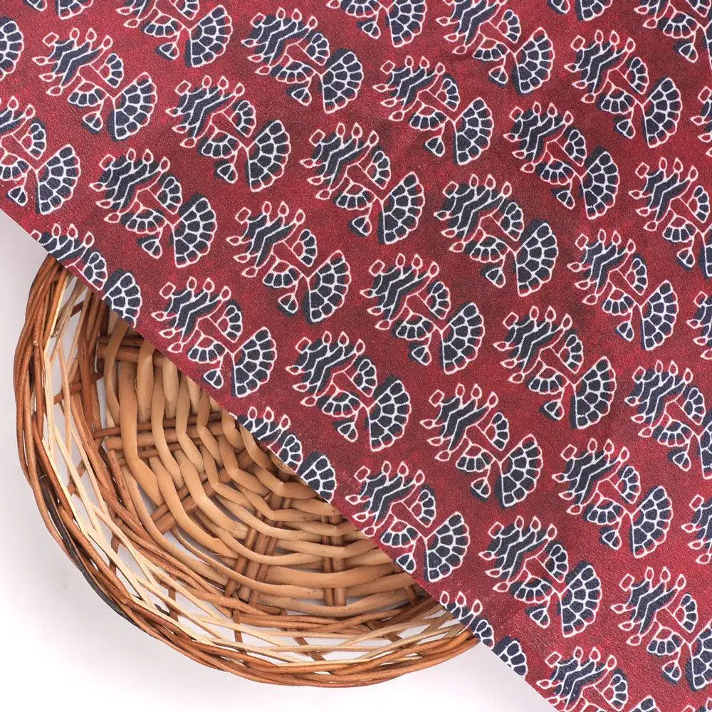 Decorative Flower Tree Redish Digital Printed Fabric - Crepe - Image 2