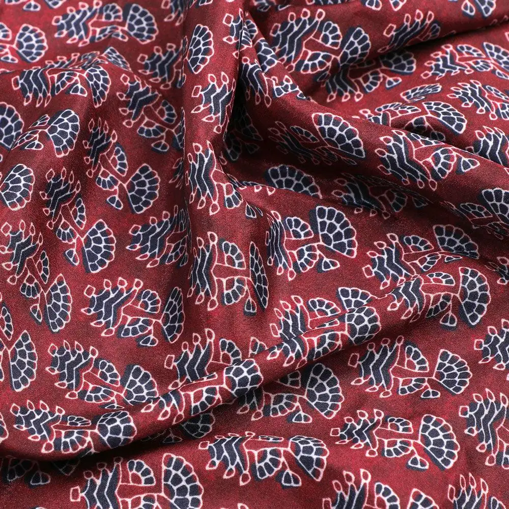 Decorative Flower Tree Redish Digital Printed Fabric - Crepe - Image 3