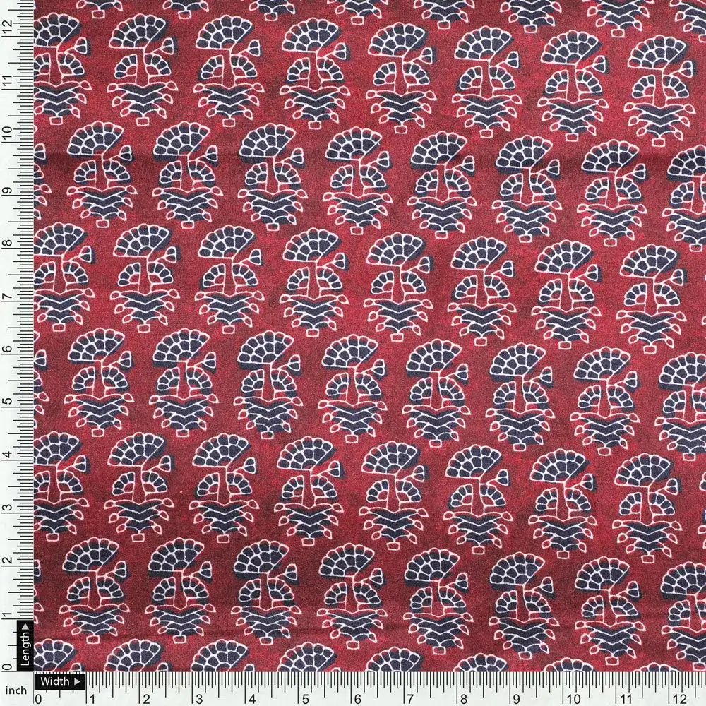 Decorative Flower Tree Redish Digital Printed Fabric - Crepe - Image 4