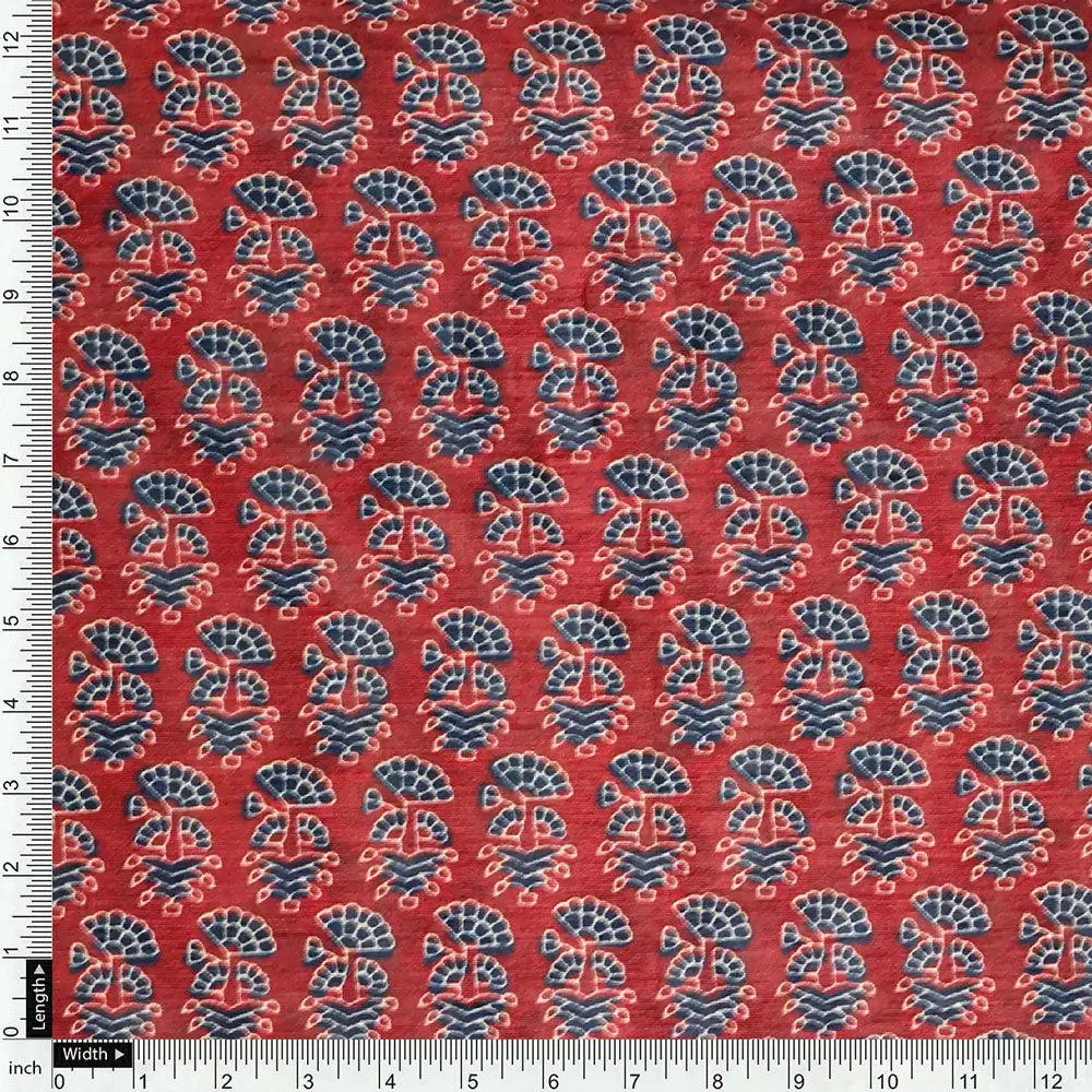 Decorative Flower Tree Redish Digital Printed Fabric - Tusser Silk - Image 4